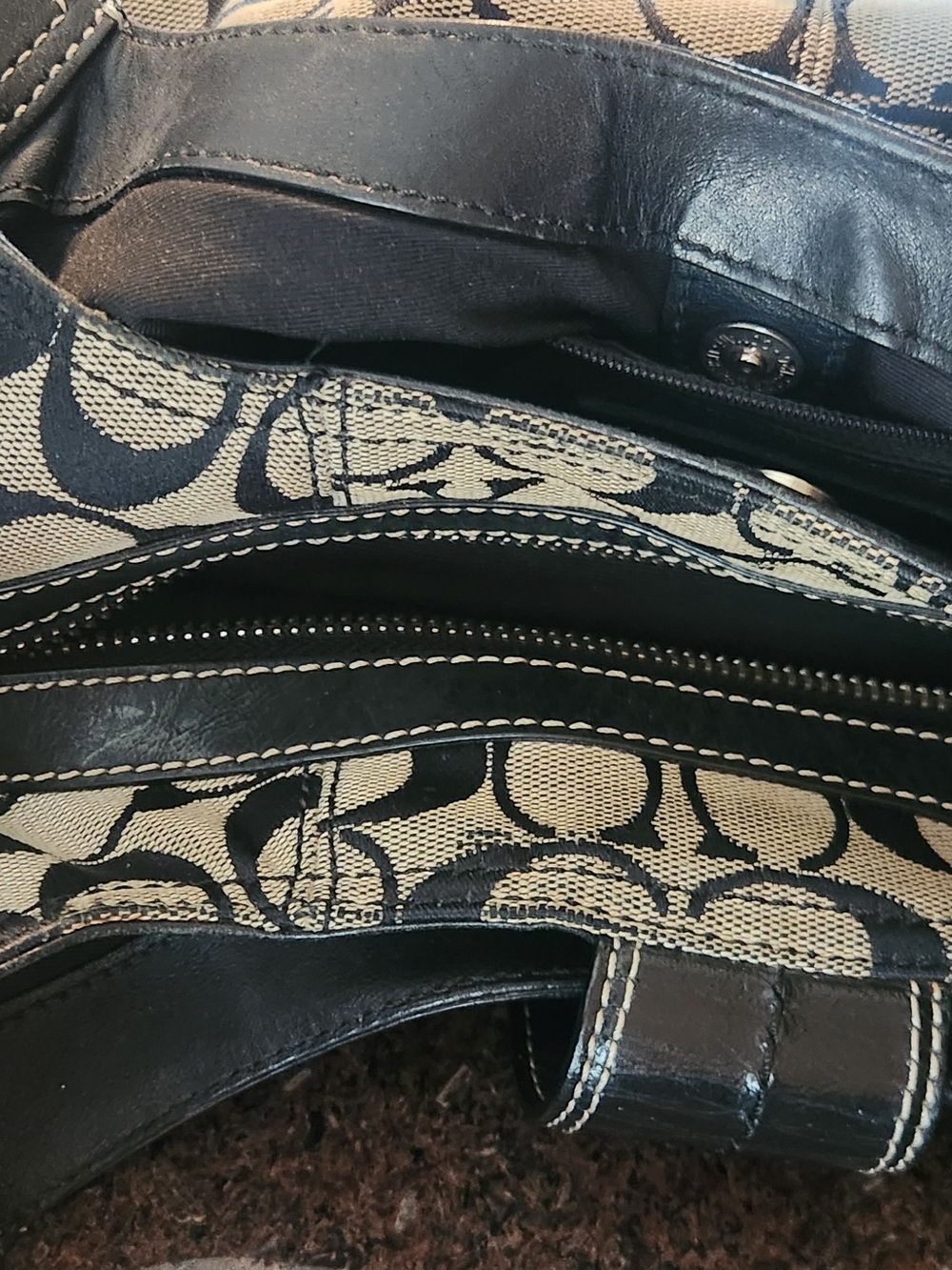 Coach Black & Khaki Signature Buckle Shoulder Bag with Silver Hardware - Picture 6 of 6